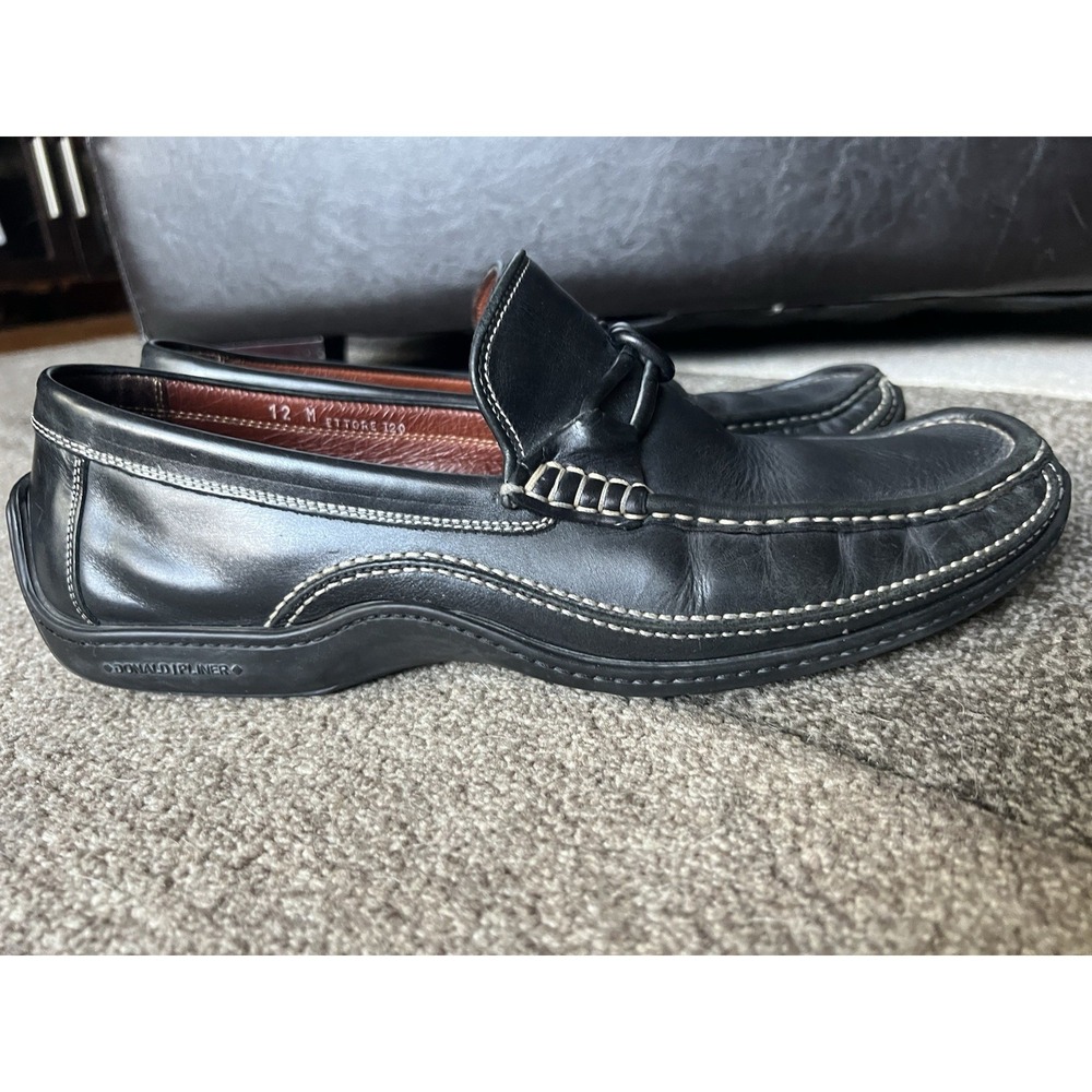Mens Donald Pliner Black Leather Knot Driving Shoes Loafers Ettore 12 M - Picture 2 of 6